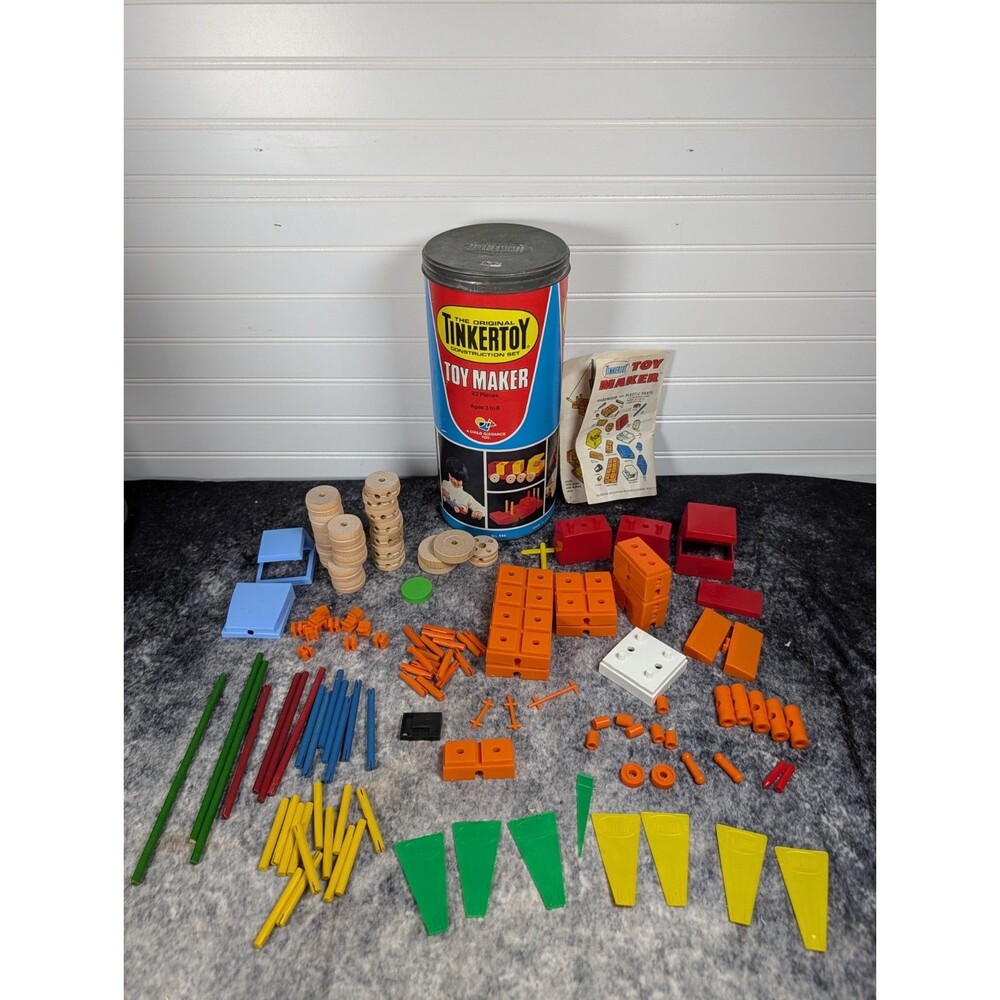 VINTAGE THE ORIGINAL TINKERTOY CONSTRUCTION BUILDING TOY SET w/130 Pieces